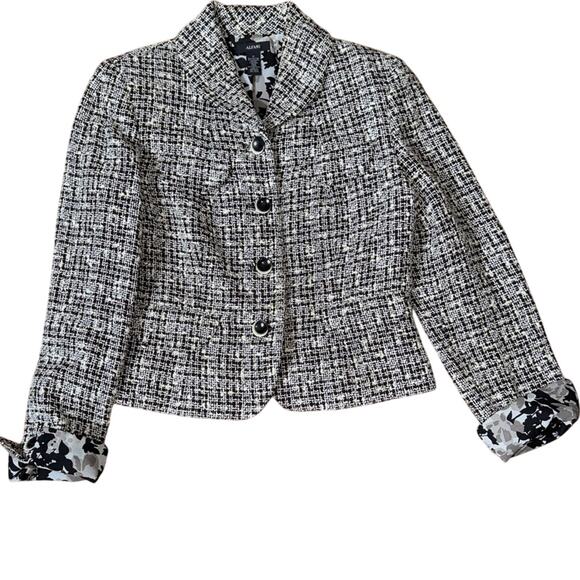 Alfani Jackets & Blazers - Alfani Tweed Button Down Blazer Black White Floral Lined Size